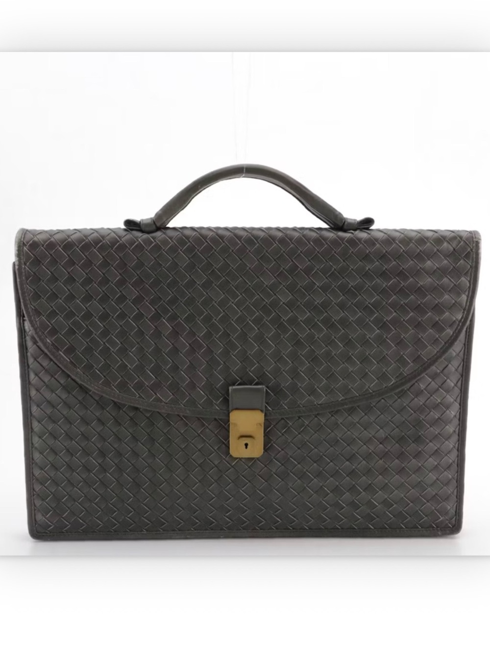 Bottega Veneta Black Woven Leather Briefcase with Top Handle